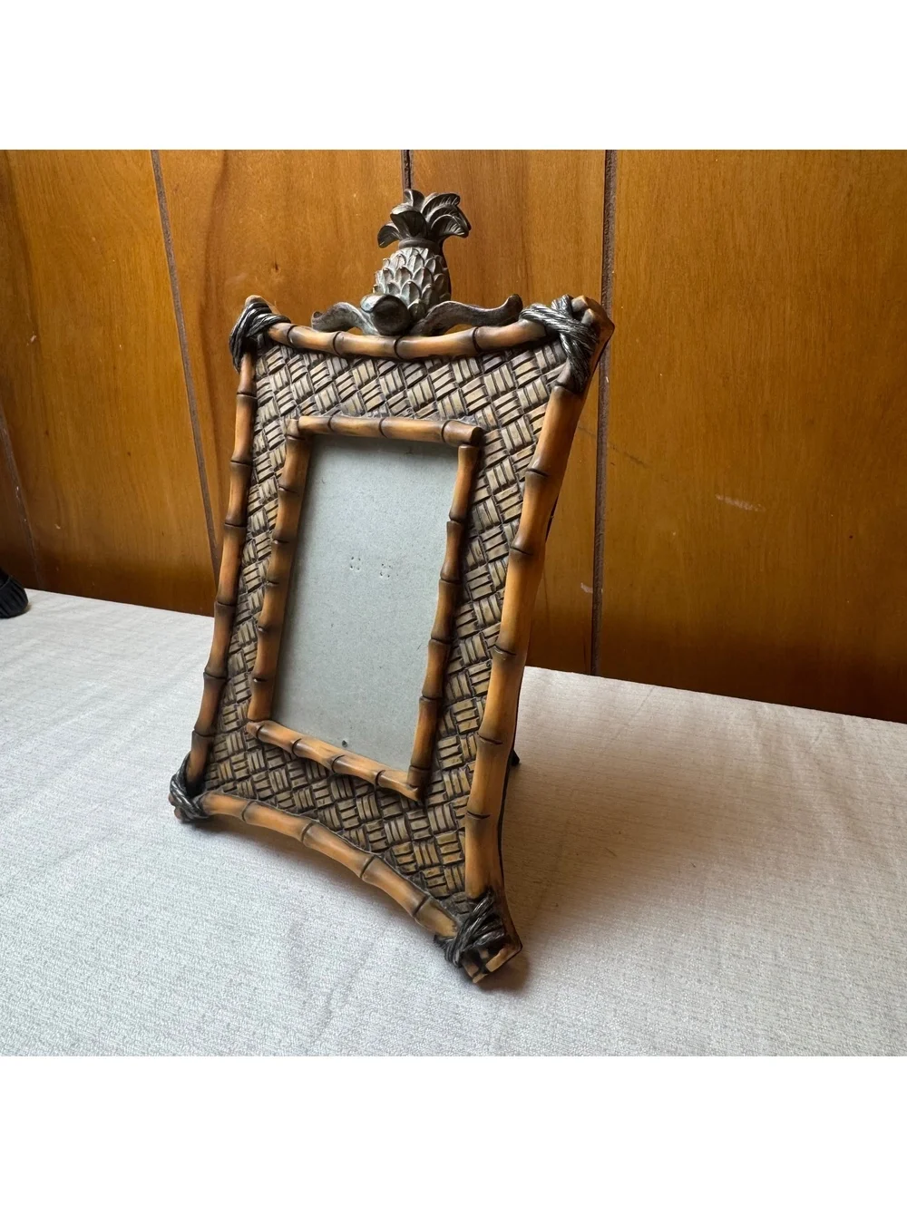 Vintage Pineapple Bamboo Look 4x6 Picture Frame Tropical Coastal Decor
